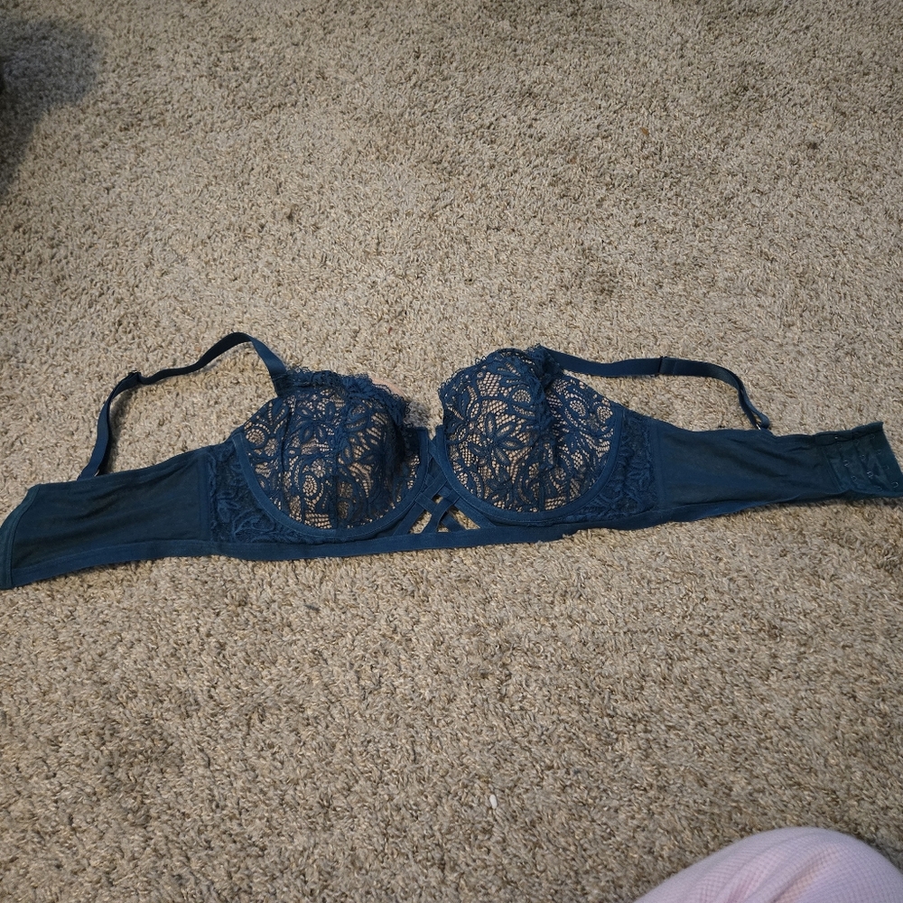 Adore Me Navy With Biege Lace Underwire Bra 38ddd 38f Nwot